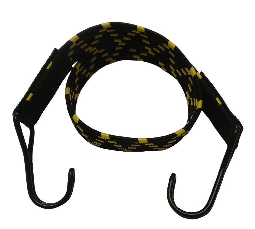 22mm Black/Yellow Flat Elastic Bungee Cord Straps x 60cm With Metal Hooks